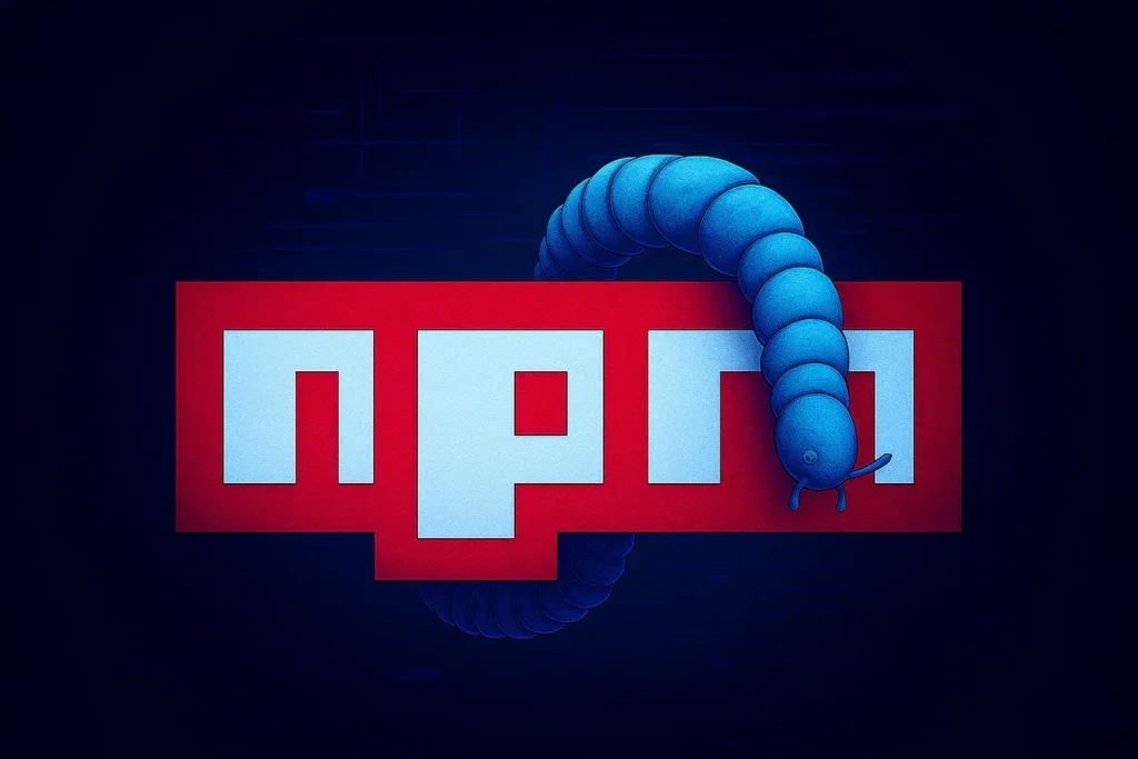 NPM malware illustration – visual of a security threat in open-source JavaScript packages, representing supply chain vulnerabilities.